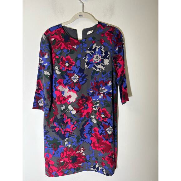 Fossil Red Floral 3/4 Sleeve Knee Length Shift Dress Sz 4 - Picture 1 of 2